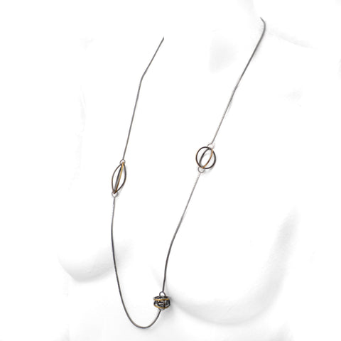 Lattis Long Necklace in Sterling Silver, 22k Gold and Black Patina for Contrast