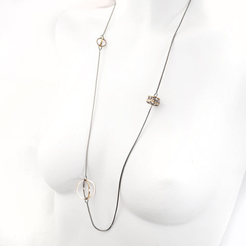 Blackened Sterling Silver and 22k Gold enhance the Geometric Shapes of this Lattis Long Necklace