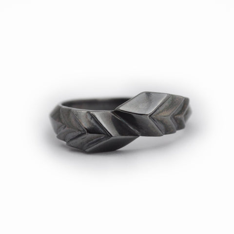 Slip Fault Ring in darkened Sterling Silver