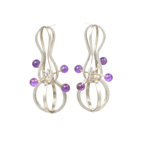 Retro Orbit Drop Earrings in Sterling Silver, 14k Gold, Amethyst