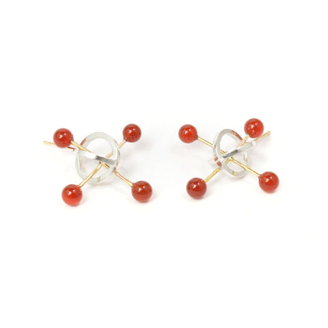 Quark Stud Earrings in Sterling Silver,14k gold and Carnelian