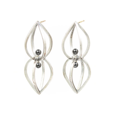 Seed Earrings in Sterling Silver, Hematite