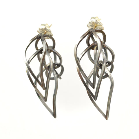 Tighra Earrings in Sterling Silver, Black Patina