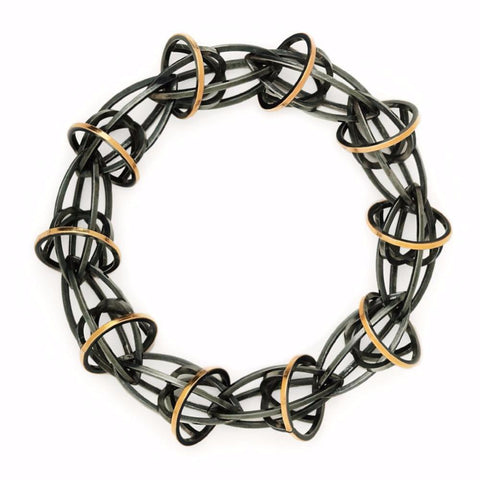 Lattis Bangle Bracelet in 22k gold and Sterling Silver with Black Patina