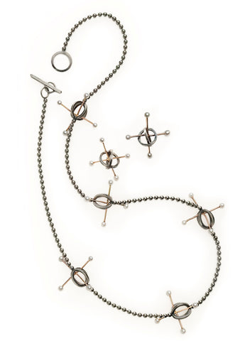 Quark Necklace in Sterling Silver, 14k Gold, Pearls