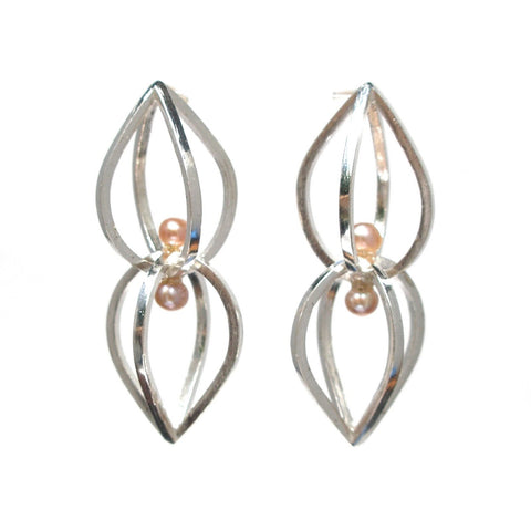 Seed Earrings in Sterling Silver, Pink Pearls