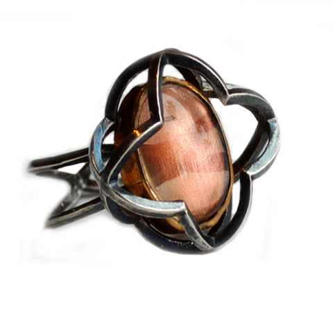 Quatrefoil Ring Oregon Sunstone in 22k Gold and Sterling Silver