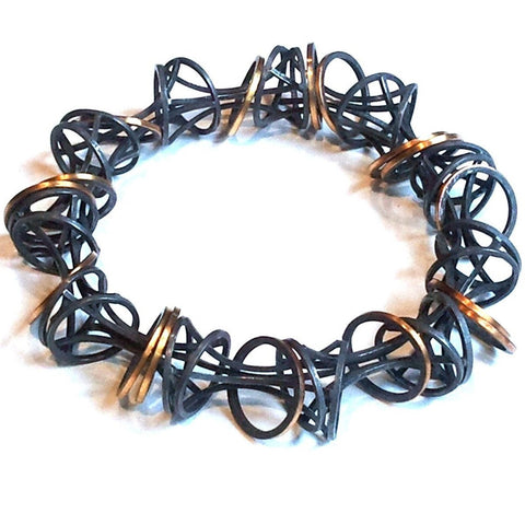 Verve Bangle Bracelet in Sterling Silver and 22k Gold with Black Patina