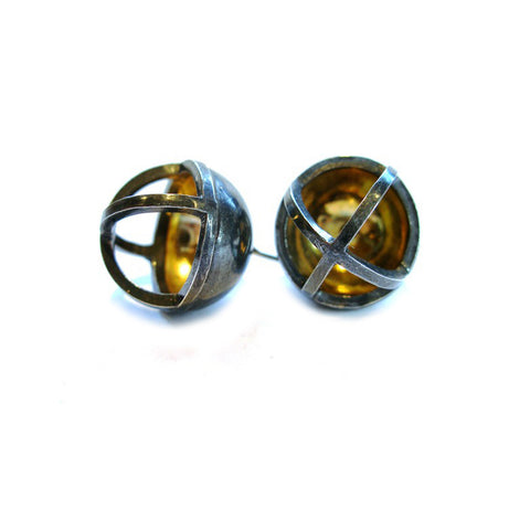 Concave Sphere Earrings in Sterling and 22k Gold