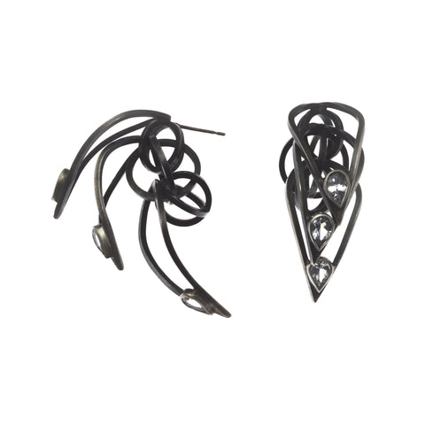 Tighra Earrings with Black Patina, White Sapphires
