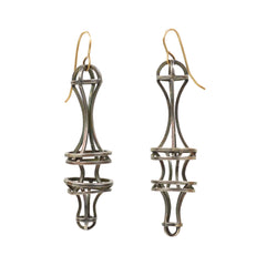 Elongated Vertebrae Link Earrings in Sterling Silver with Blackened Patina