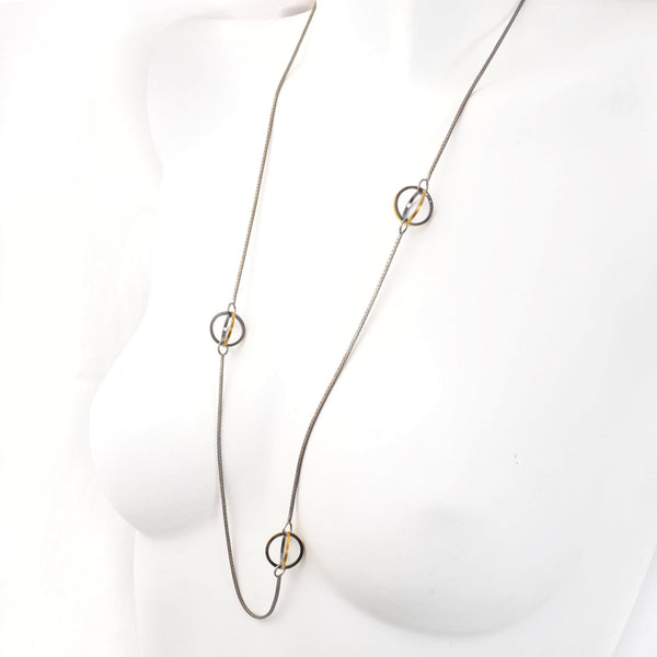 Lattis Long Necklace in 22k and Sterling Silver with 3 Spheres