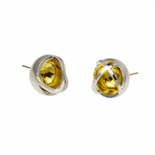 Concave Sphere Earrings in Sterling and 22k Gold