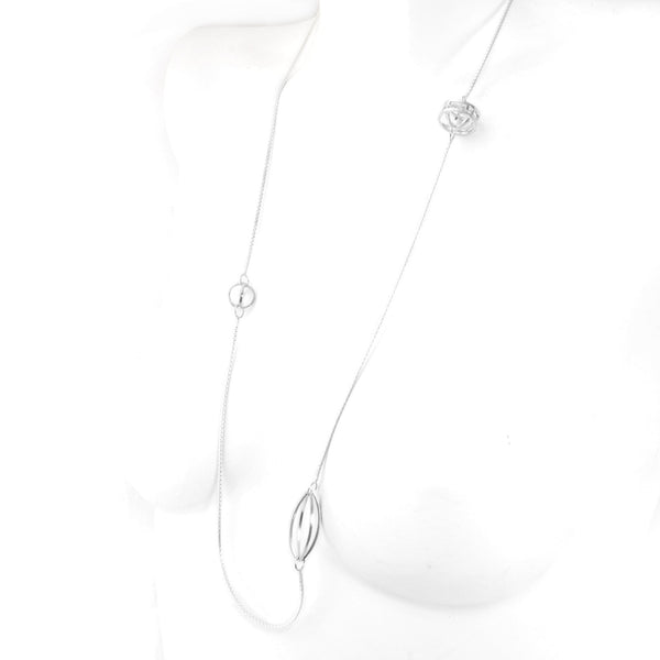 Lattis Long Necklace with Geometric Stations in Sterling Silver