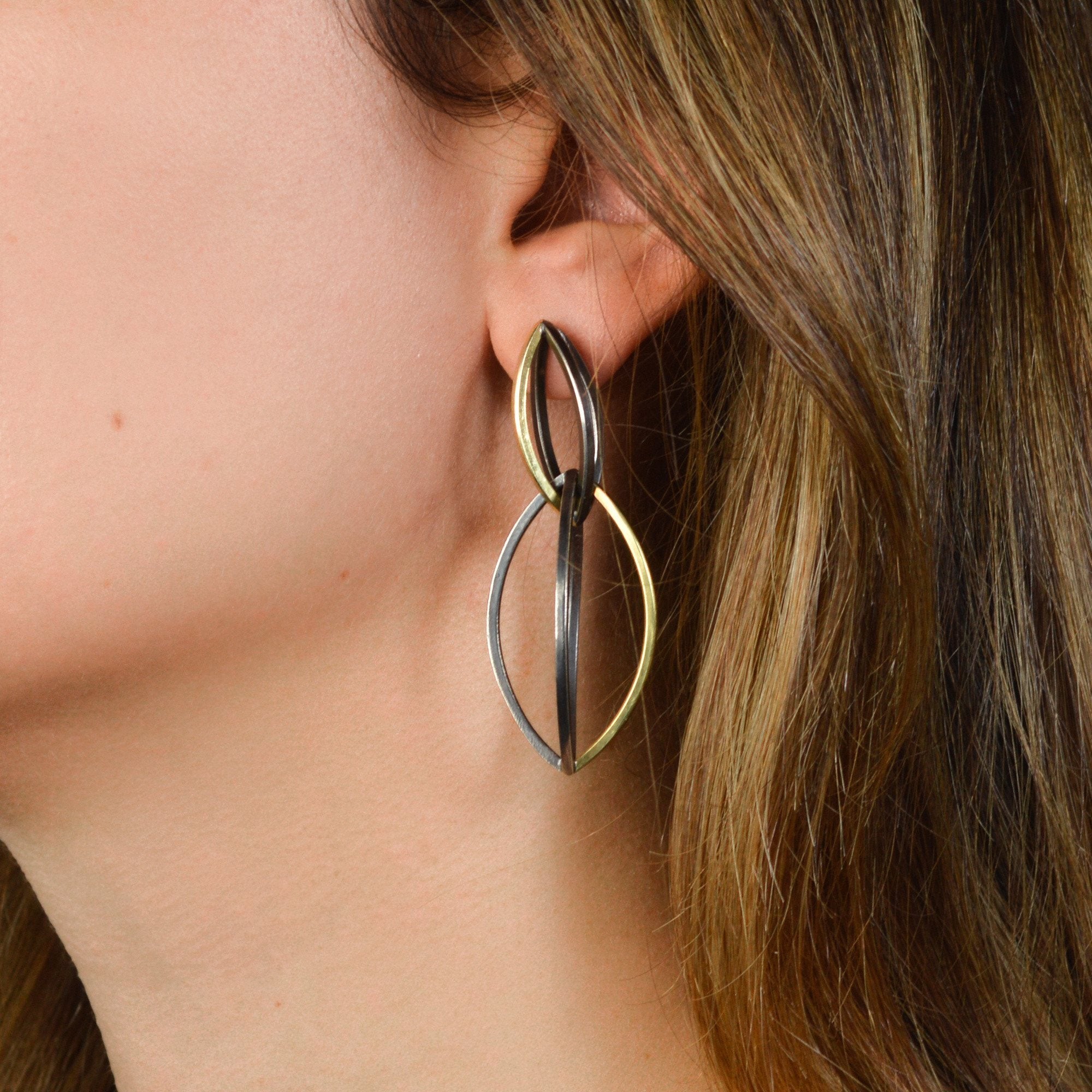 Swell Earrings in 18k Gold and blackened Sterling Silver