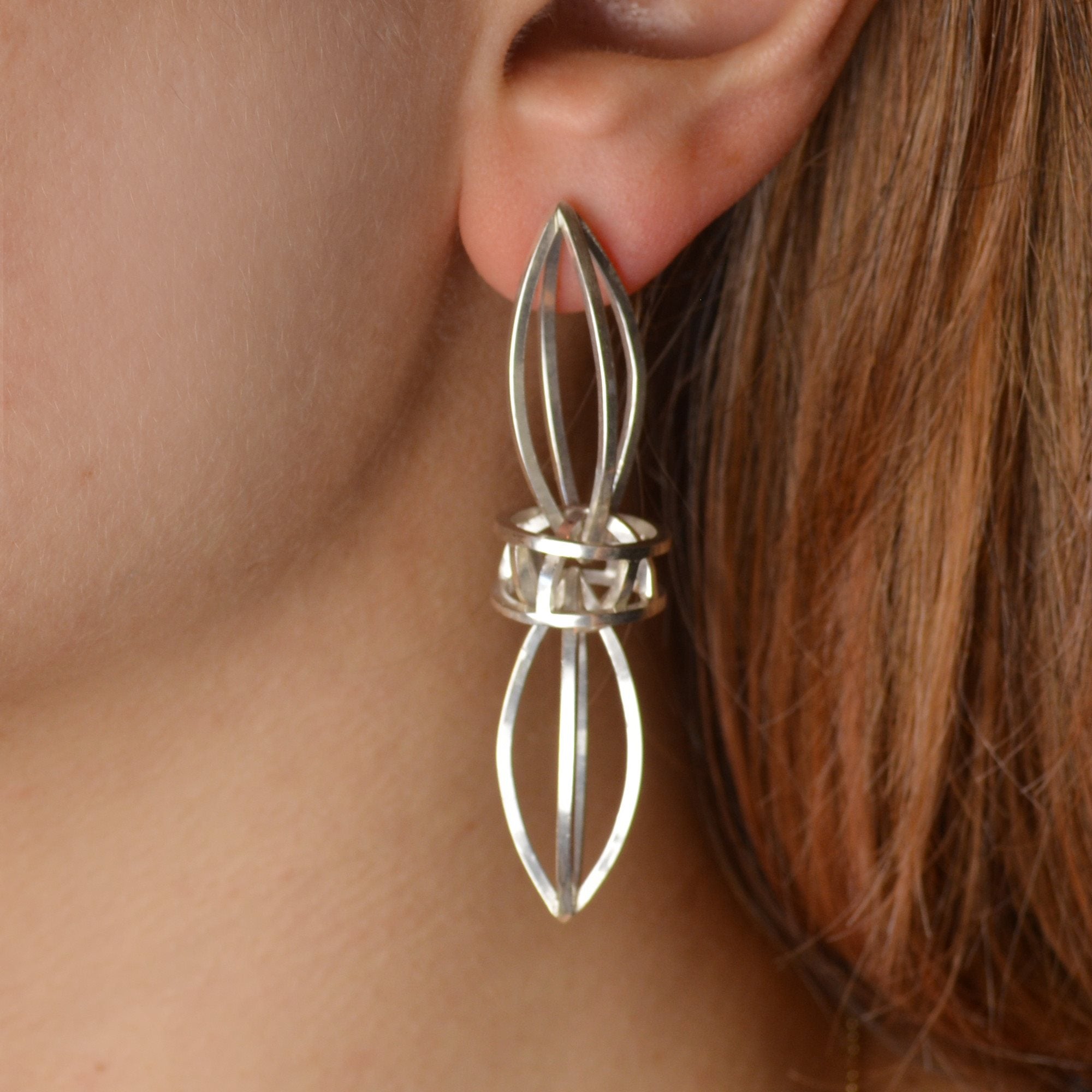 Double Lattis Earrings in Sterling Silver