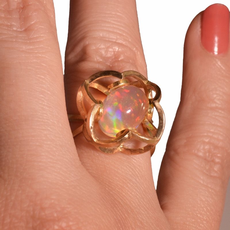 Quatrefoil Crystal Opal Ring with Extraordinary Floating Color
