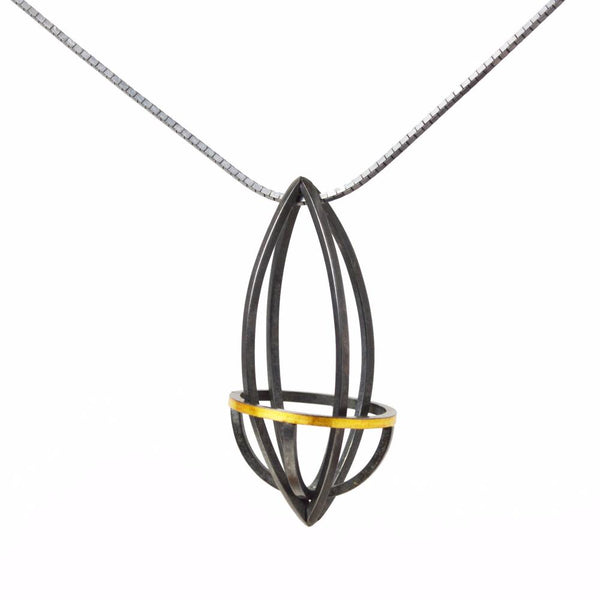 Lattis Pendant in 22k Gold and Blackened Sterling Silver on 18 inch chain