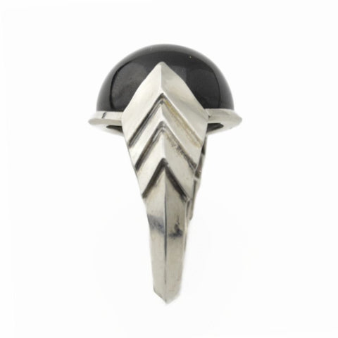 Metropolis Chevron Ring with Black Tourmaline in Sterling Silver
