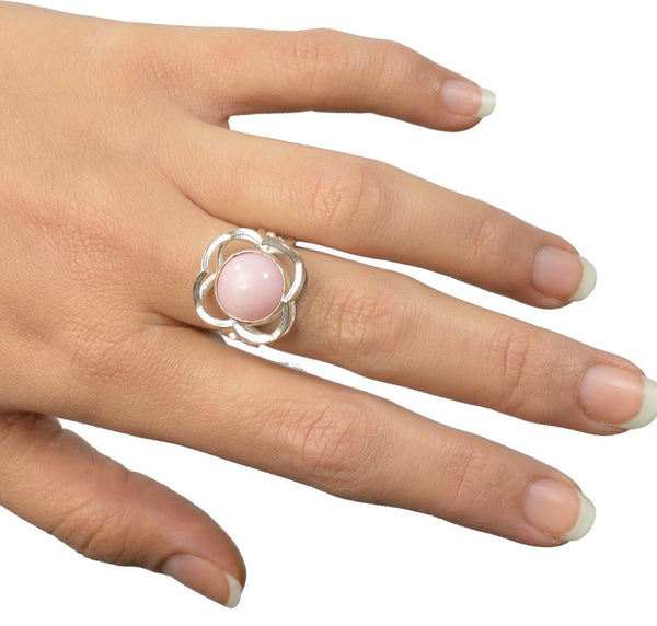 Quatrefoil Ring with Peruvian Pink Opal set in Sterling Silver