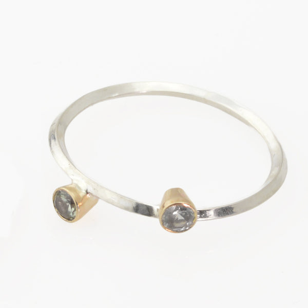 Metropolis Two Montana Sapphires Stacking Ring in 14k Gold and Sterling Silver