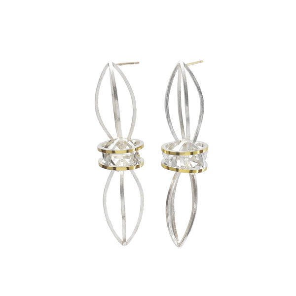 Double Lattis Earrings in 22k Gold, Shiny silver finish