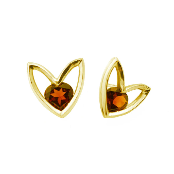 Flora-form Heart Stud in 14k Gold and Garnet Heart