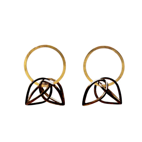 Parabolic Orbit Hoop Earrings in Sterling Silver, 22k Gold with dark patina