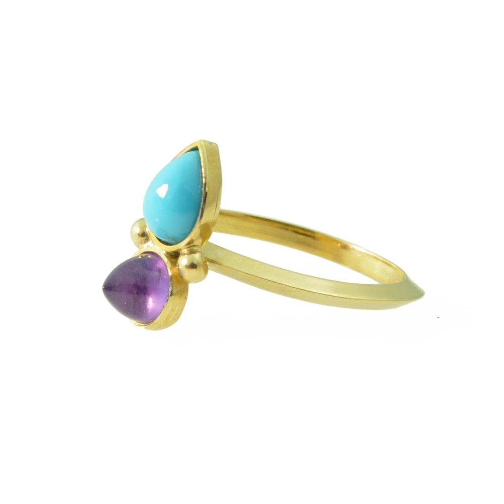 Turquoise 14k Gold and Amethyst Ring