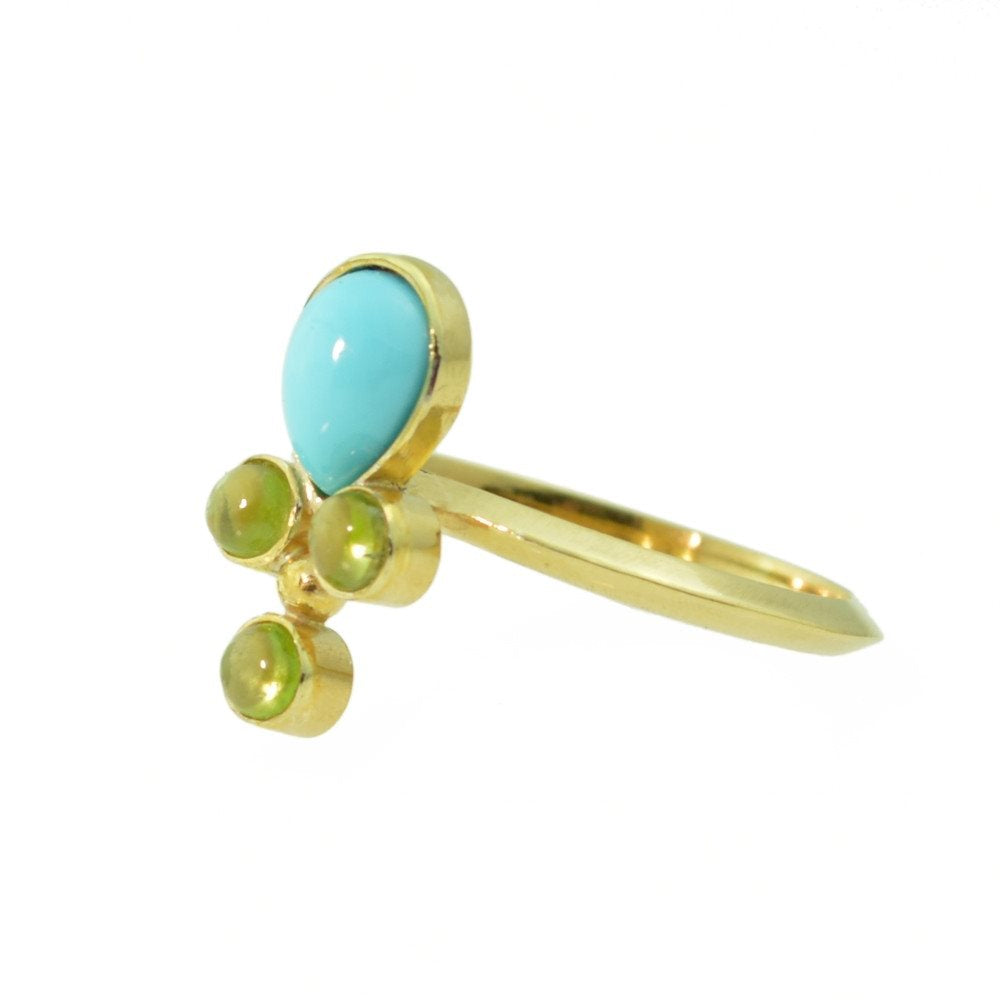 Turquoise, 14k Gold and Peridot Ring
