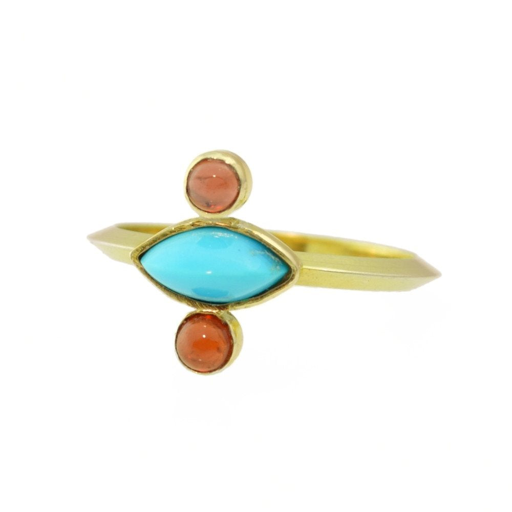 Turquoise 14k Gold and Garnet Ring