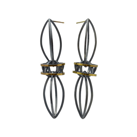 Double Lattis Earrings in 22k Gold, Black Patina finish