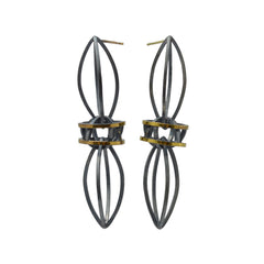 Double Lattis Earrings in 22k Gold, Black Patina finish