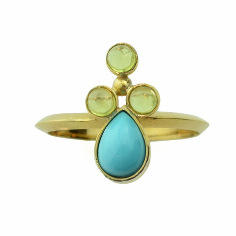 Turquoise, 14k Gold and Peridot Ring