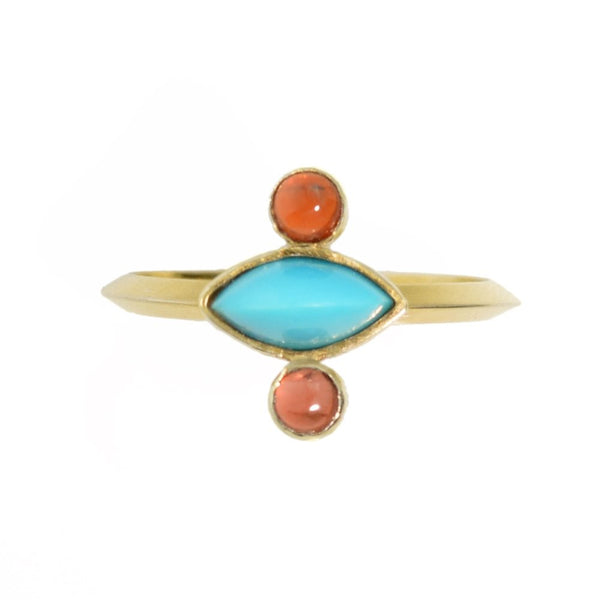 Turquoise 14k Gold and Garnet Ring