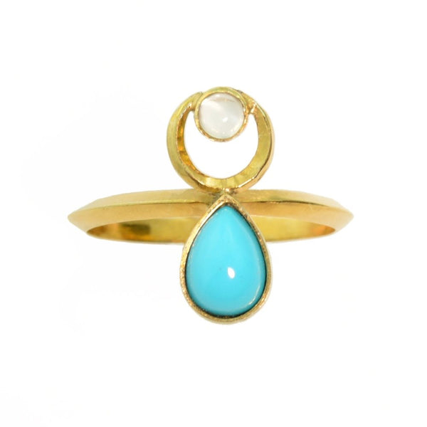 Turquoise in 14k Gold with Moonstone Crescent Moonstone Ring