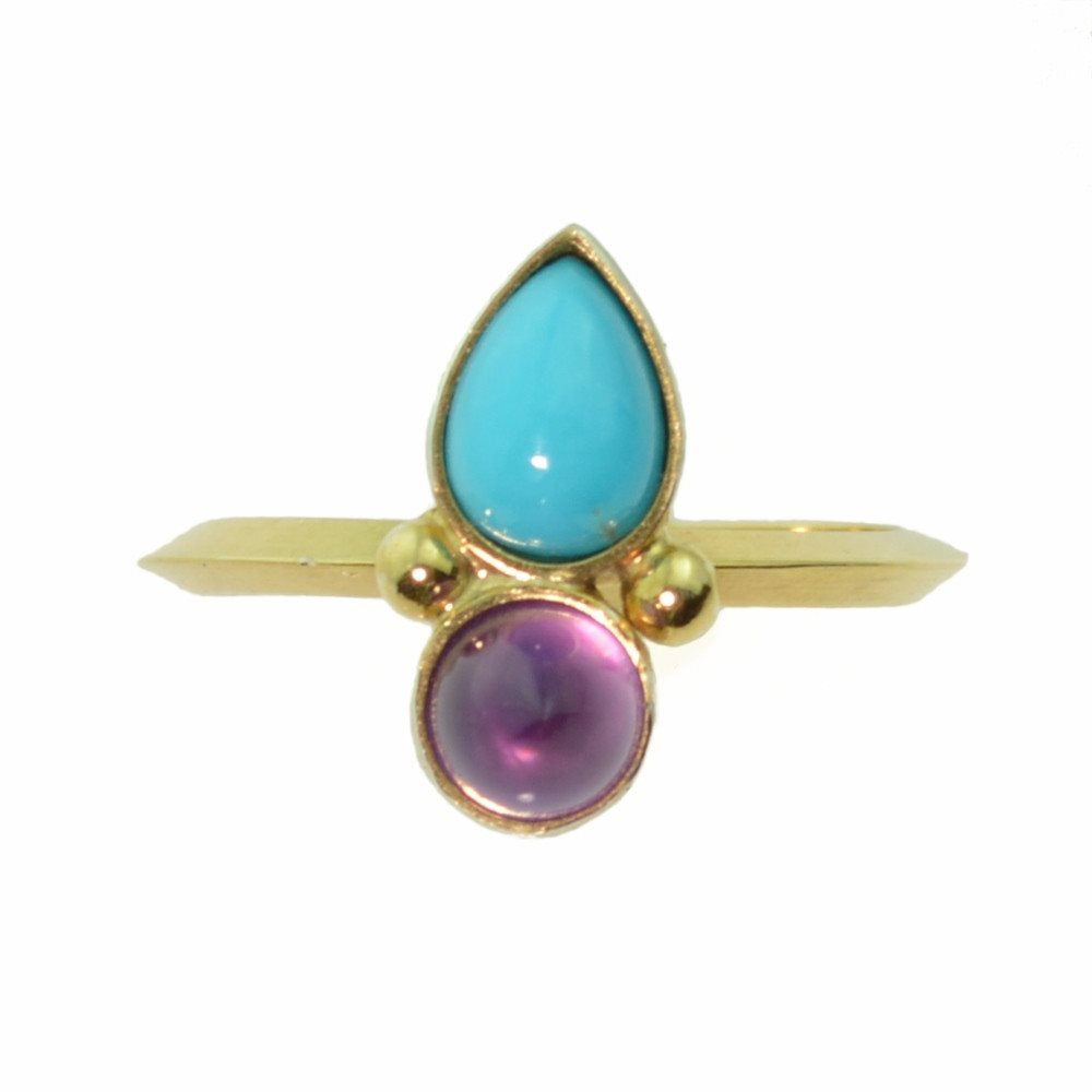 Turquoise 14k Gold and Amethyst Ring