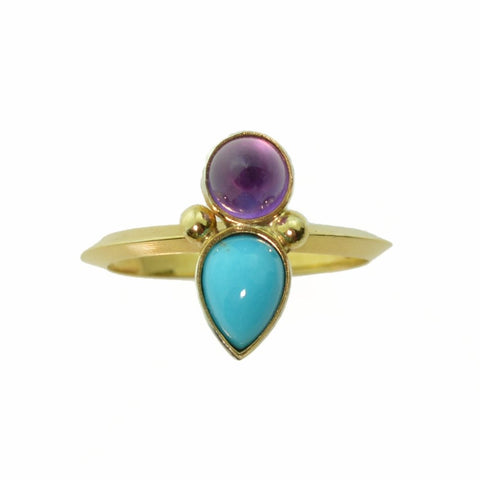 Turquoise 14k Gold and Amethyst Ring