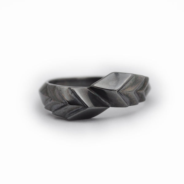 Slip Fault Ring in darkened Sterling Silver