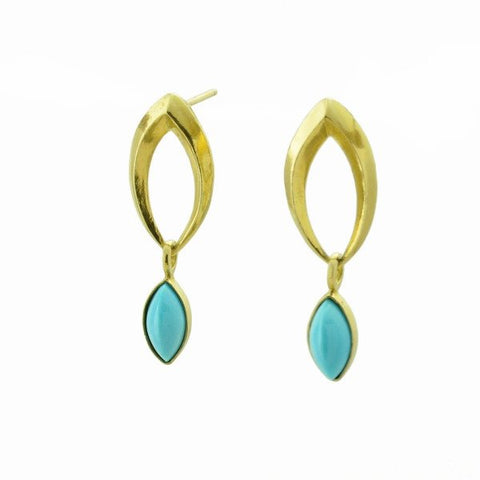 Foliate Wish earrings in 14k gold with Persian turquoise