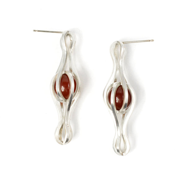 Infinite Orbit Earrings in Sterling Silver, Carnelian