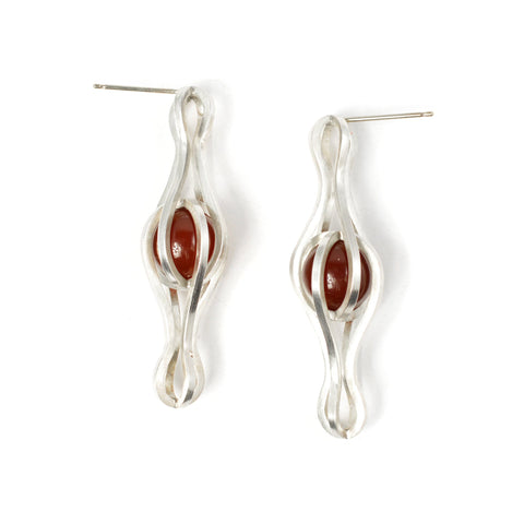 Infinite Orbit Earrings in Sterling Silver, Carnelian