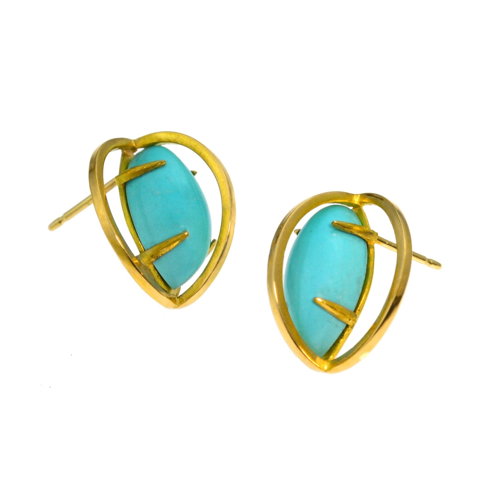 Slip Stream Earring Stud in 18k gold with natural Persian Turquoise