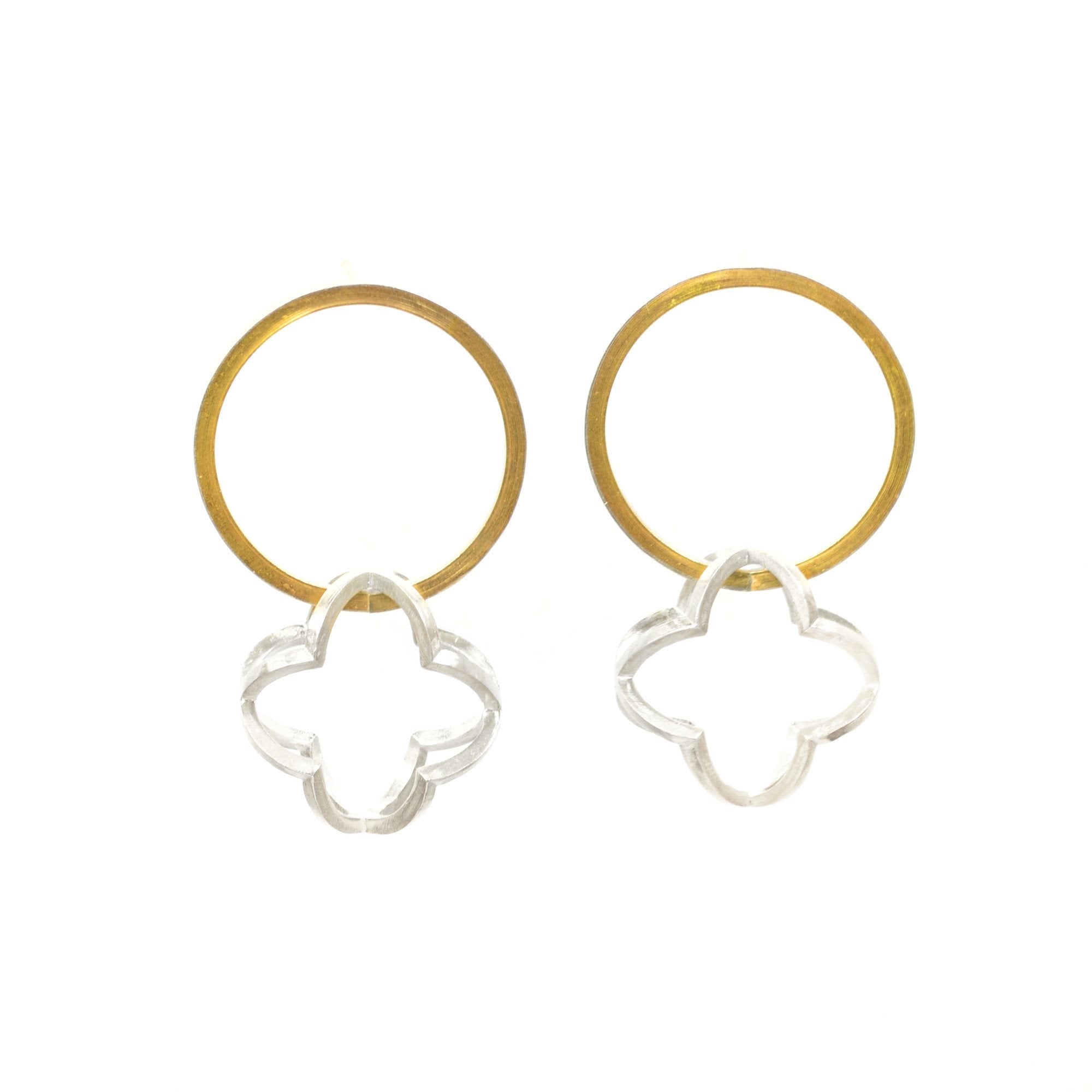 Quatrefoil Orbit Hoop Earrings in 22k gold and sterling silver