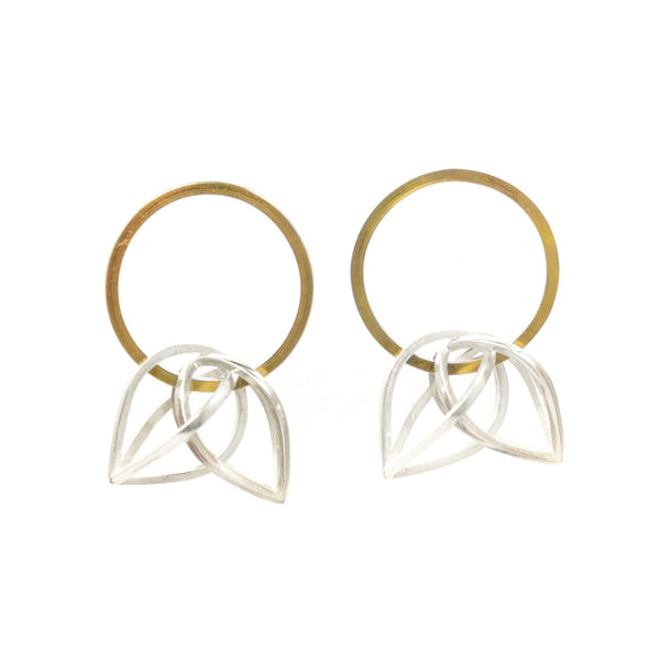 Parabolic Orbit Hoop Earrings in 22k Gold and Sterling Silver