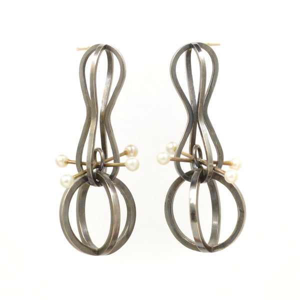 Retro Orbit Drop Earrings in Sterling Silver, 14k Gold, Pearls