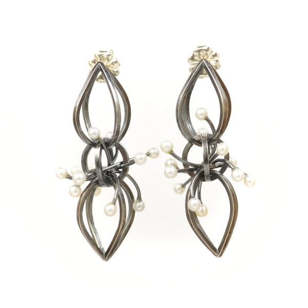Dark Comet Earrings in Sterling Silver and Pearls