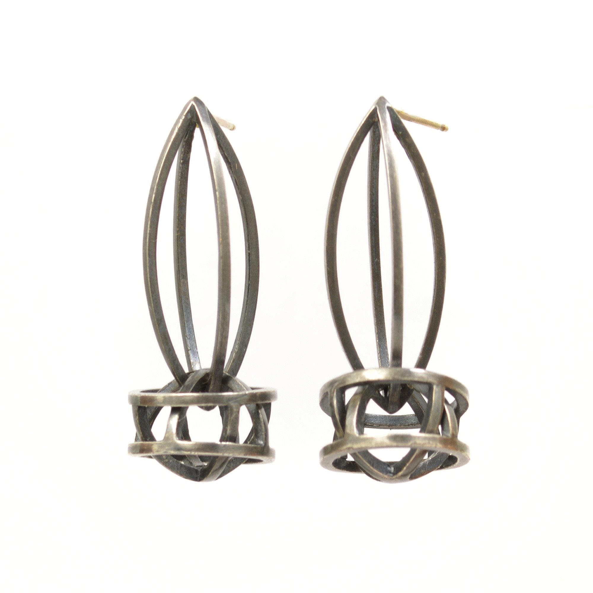 Lattis Link Earrings in Sterling Silver, Black Patina