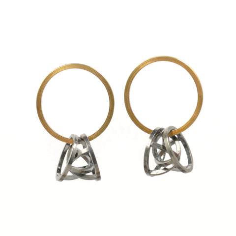 Orbit Hoop Earrings in Sterling Silver, 22k Gold, Black Patina