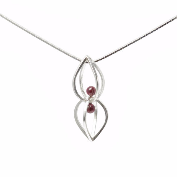 Seed Pendant with Garnet on 18inch Sterling Silver Chain